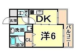サウスサイド武庫之荘113 1DKの間取図画像