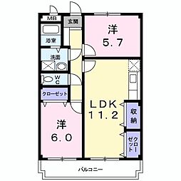 フリーダム中村 2LDKの間取図画像