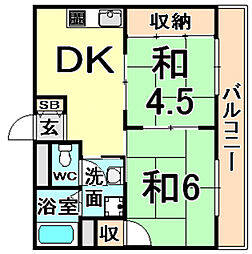 エメラルド西難波 2DKの間取図画像