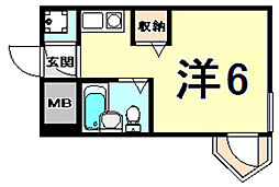 キューブ武庫川6 ワンルームの間取図画像