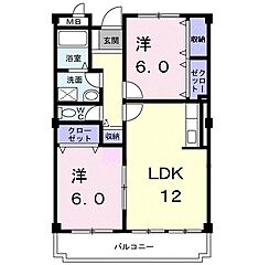 フリーダム中村 2LDKの間取図画像
