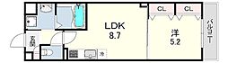 クリエオーレ北伊丹 1LDKの間取図画像