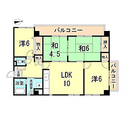 パープルツイン園田南館 4LDKの間取図画像
