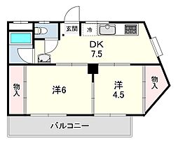 川田ハイツ 2DKの間取図画像