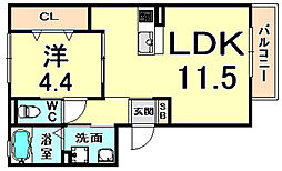エスポワール杭瀬 1LDKの間取図画像