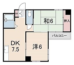 サンパレス21新明 2DKの間取図画像