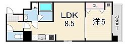 RARACOURT東園田 1LDKの間取図画像