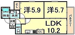 パークフラッツ尼崎 2LDKの間取図画像