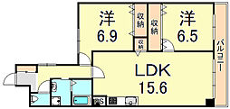 パレロワイヤル武庫之荘 2LDKの間取図画像