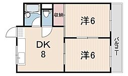 リヴィエール尾浜 2DKの間取図画像
