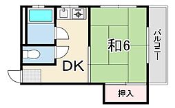 東豊ハイツ南七松 1DKの間取図画像