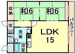 飛鳥グランドパレス 2LDKの間取図画像
