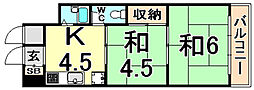 飛鳥グランドパレス 2DKの間取図画像