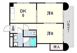 レガリア園田 2DKの間取図画像