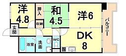 エイチ・ツー・オー杭瀬ビル 3LDKの間取図画像