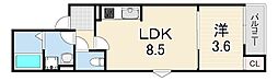 REGIES東園田 1LDKの間取図画像