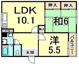 アイマンション東大物 2LDKの間取図画像