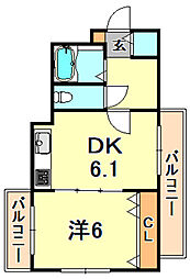 エールハイツ本山 5階1DKの間取り