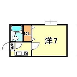 コーポ旗塚 2階1Kの間取り