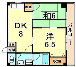 カマラード 4階2DKの間取り