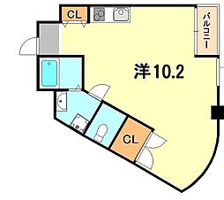 平野レジデンス 2階ワンルームの間取り