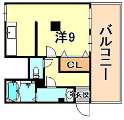 永光ビルディング熊内橋 4階ワンルームの間取り