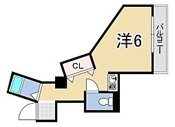 六甲カーサ・デ・ピエドラ 3階1Kの間取り