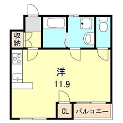 平野レジデンス 3階ワンルームの間取り
