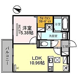 cuore魚崎 3階1LDKの間取り