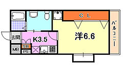 M’s三宮 4階1Kの間取り