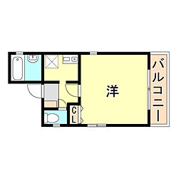 ラムール西上橘通 4階1Kの間取り