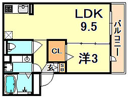 ローレル千旦 2階1LDKの間取り