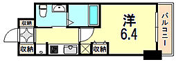 エステムコート神戸ハーバーランド前6ピクシス 2階1Kの間取り