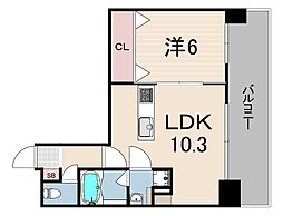 アプリーレ神戸元町 14階1LDKの間取り