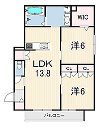 メゾン甲子園口 3階2LDKの間取り