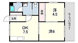 鈴蘭台南町2丁目マンション 3階1LDKの間取り