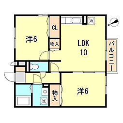 アンダンテ鈴蘭 1階2LDKの間取り