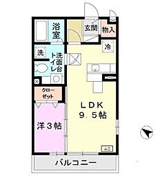 フレエール谷上 1階1LDKの間取り