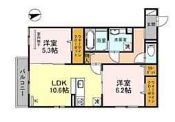 モン・ボヌール明石 3階2LDKの間取り