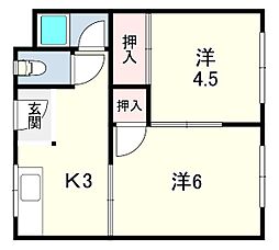 三佳マンション 3階2Kの間取り
