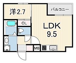 ワコーレヴィータ神戸山本通 3階1LDKの間取り