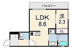 ワコーレヴィータ神戸山本通 4階1LDKの間取り