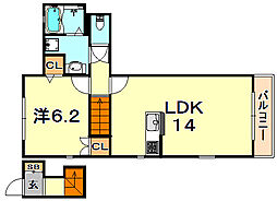 アクエルド野崎通 2階1LDKの間取り