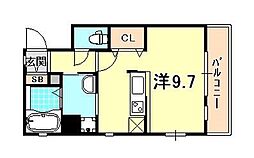 ウォームスヴィル神戸元町JP 4階1Kの間取り