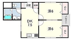 吉中ビル 5階2DKの間取り