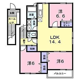 サニーガーデンE棟 2階3LDKの間取り