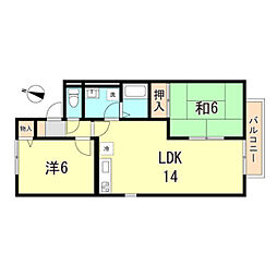 プリシェール西明石 B 1階2LDKの間取り