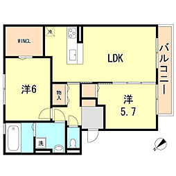 VILLA DEL SOL 2階2LDKの間取り