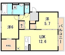 VILLA DEL SOL 3階2LDKの間取り