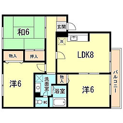 サンハイム西海 2階3DKの間取り